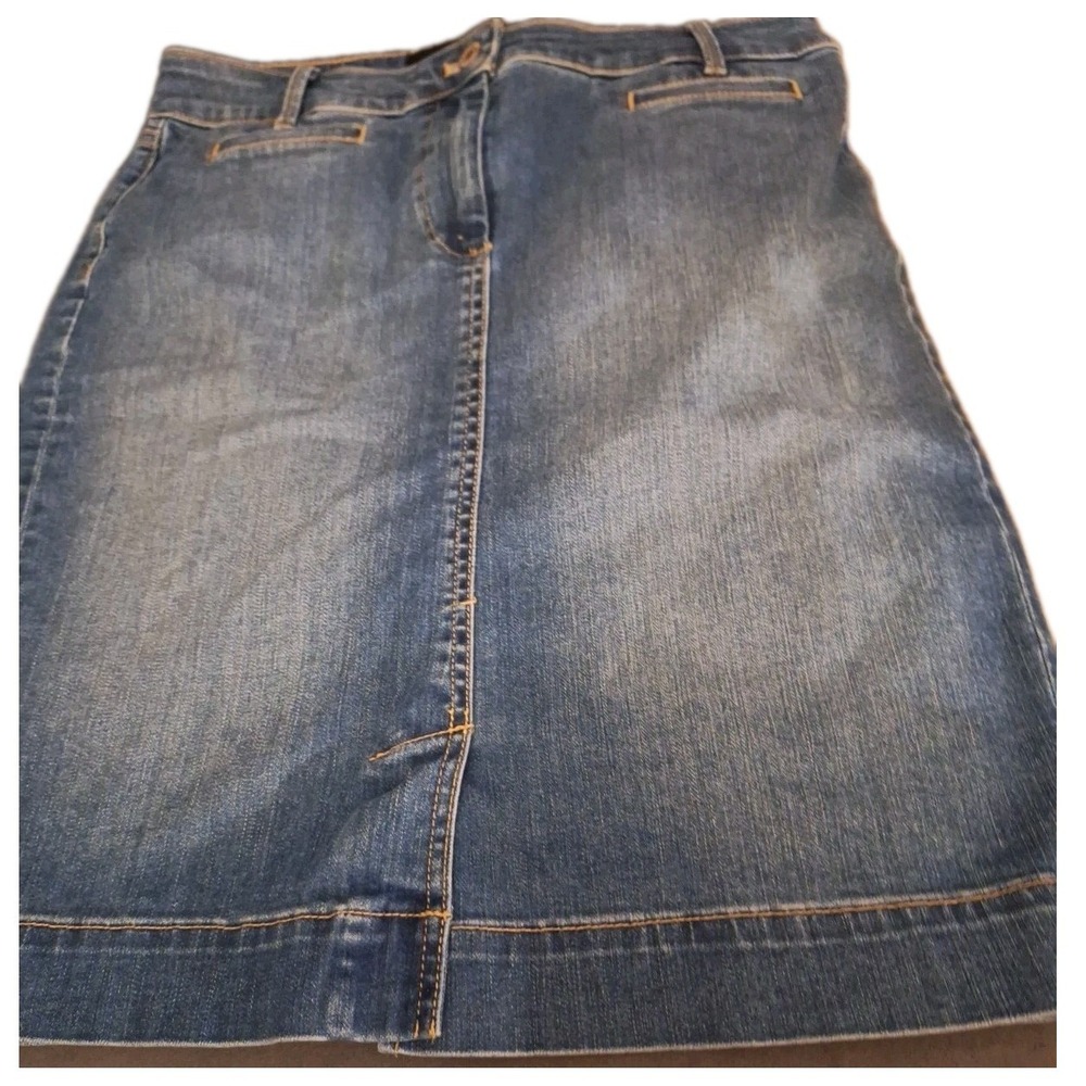 Y2K Talbots Petite 8 Acid‎ Wash Blue Denim Straight Skirt 30" Waist 21" Long 131